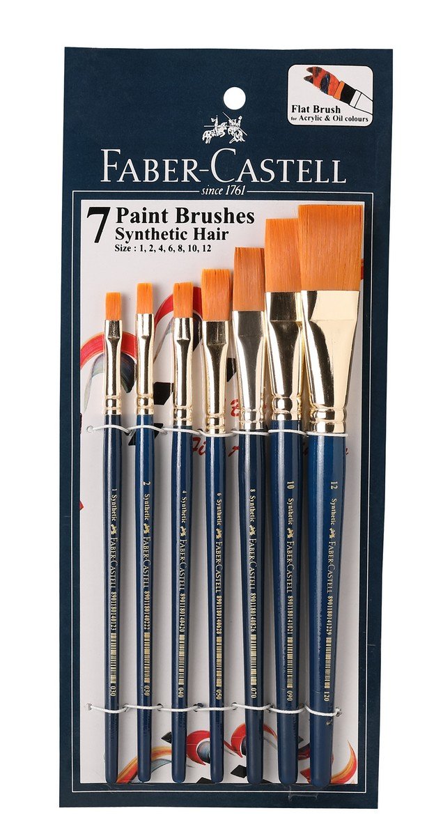Faber-Castell Paint Brush Set – Flat, Pack of 7 (Navy Blue